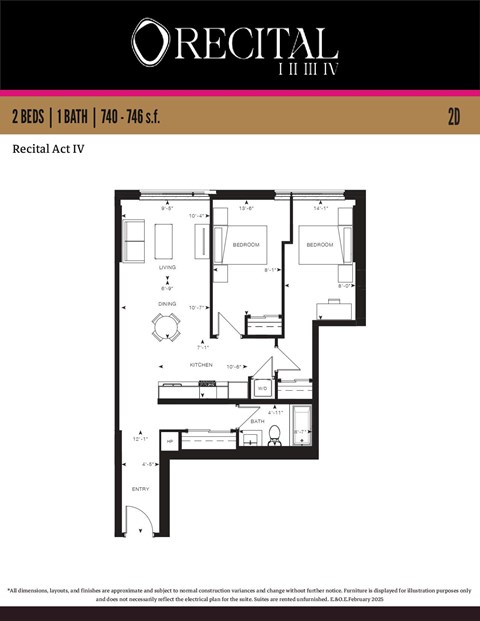 Floor plan for 2 beds, 1 bath, 826 sqft